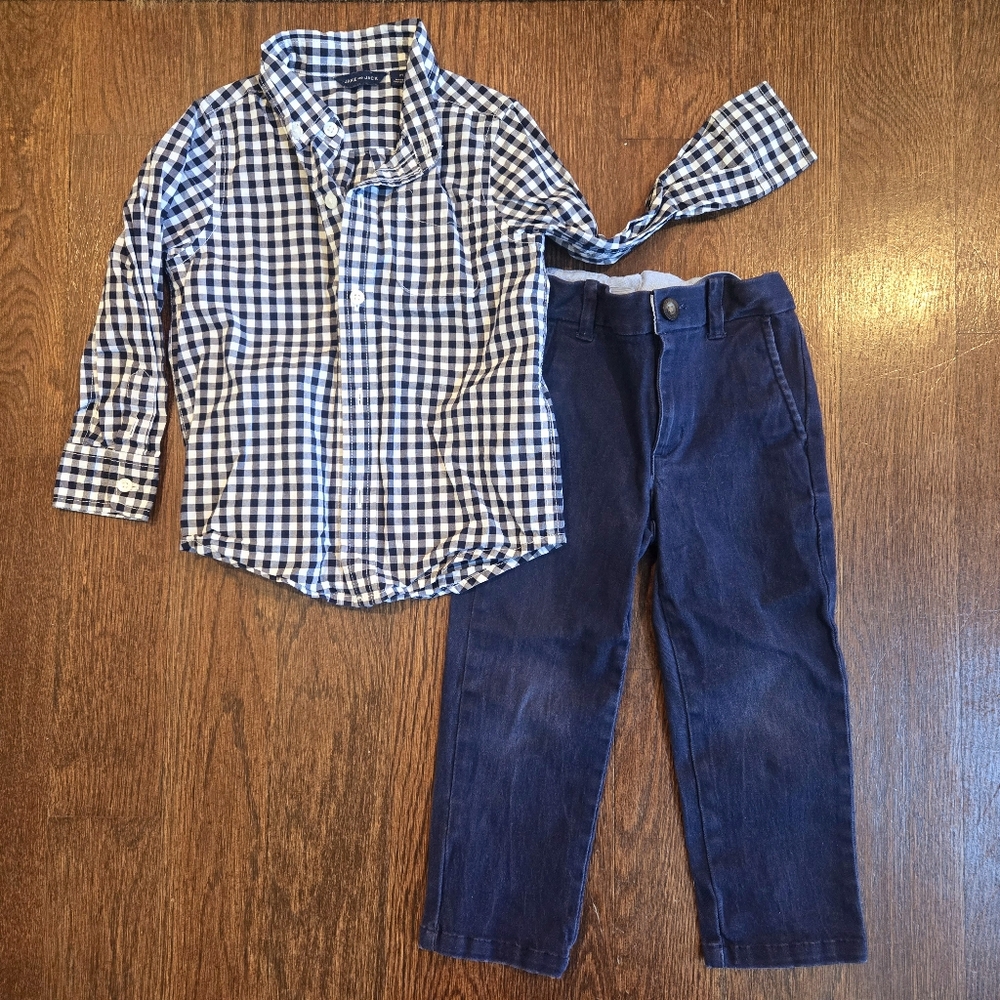 Janie & Jack Navy Plaid Set, 2T